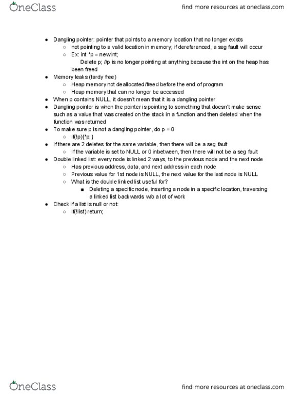 CMPSC 16 Lecture Notes - Lecture 13: Dangling Pointer, Linked List thumbnail