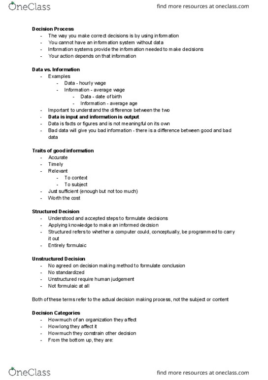 Computer Science 1032A/B Lecture Notes - Lecture 11: Information System, Spreadsheet, Data Mining cover image