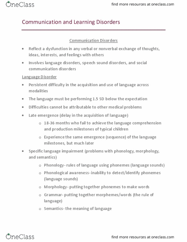 PSYC 4460 Lecture Notes - Lecture 7: Phonological Awareness, Language Disorder, Phoneme thumbnail