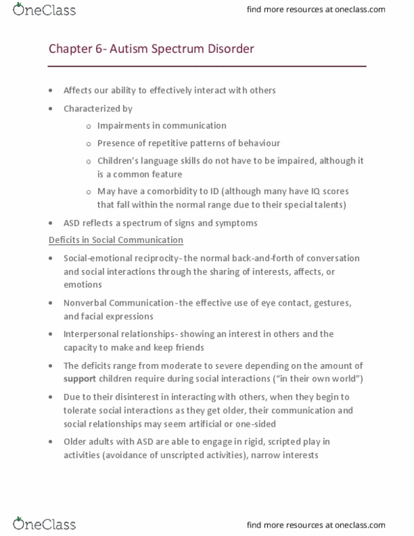 PSYC 4460 Lecture Notes - Lecture 6: Autism Spectrum, Language Disorder, Communication thumbnail