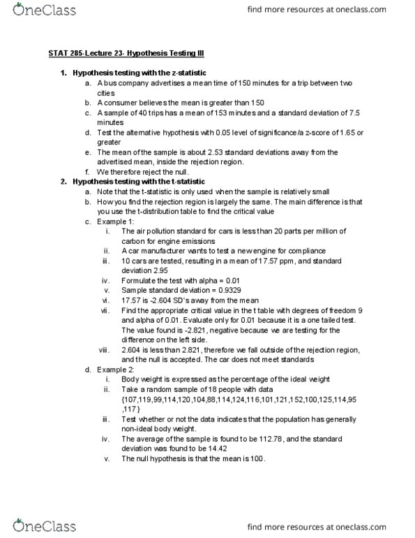 01:960:285 Lecture Notes - Lecture 23: Human Body Weight, Null Hypothesis, Statistical Hypothesis Testing cover image