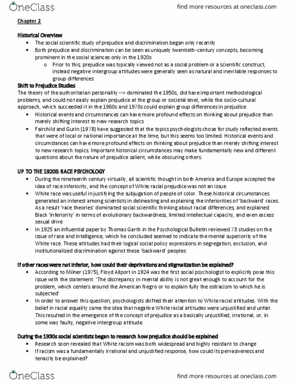 PSYC12H3 Chapter Notes - Chapter 2: Floyd Henry Allport, Institutionalized Discrimination, Psychological Bulletin thumbnail