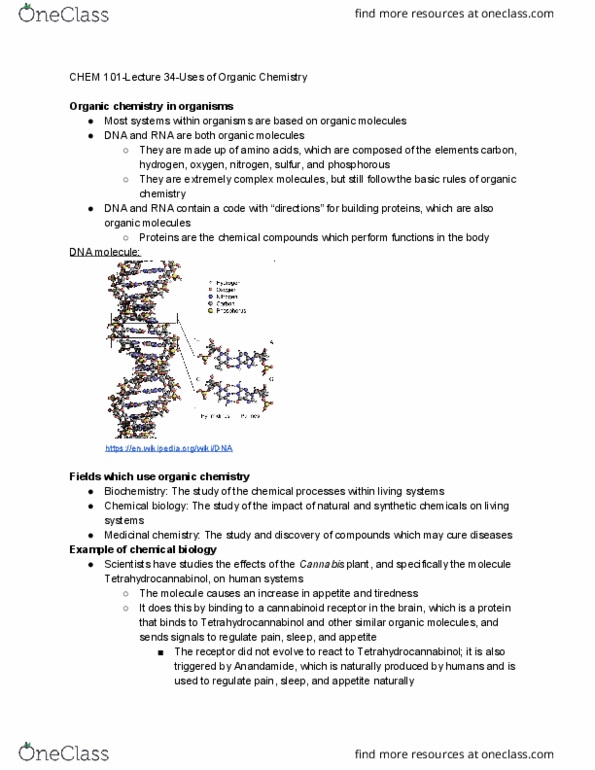 CHEM 101 Lecture Notes - Lecture 34: Cannabinoid Receptor, Tetrahydrocannabinol, Medicinal Chemistry cover image
