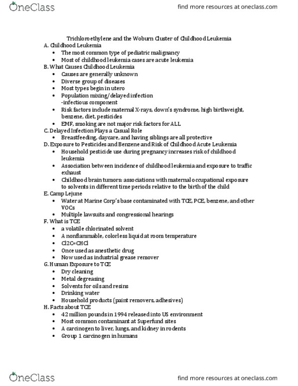 NUSCTX 110 Lecture Notes - Lecture 12: List Of Iarc Group 1 Carcinogens, Organochloride, Trichloroethylene thumbnail