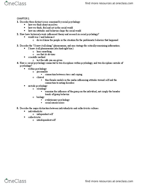 PSYC 2310 Chapter Notes - Chapter 1: Social Neuroscience, Collectivism, Scientific Method thumbnail