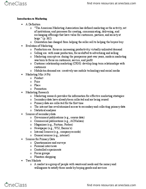 MGMT 1 Lecture Notes - Lecture 13: American Marketing Association, Nielsen Corporation, Relationship Marketing thumbnail