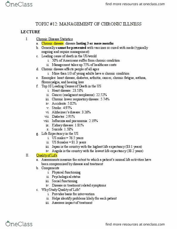 PSC 126 Lecture Notes - Lecture 12: Chronic Condition, Kidney Disease, Fibromyalgia thumbnail