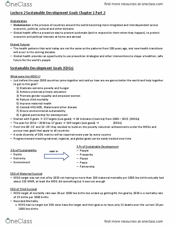 HSS 3105 Lecture Notes - Lecture 3: Sustainable Development Goals, Maternal Death, Global Health thumbnail