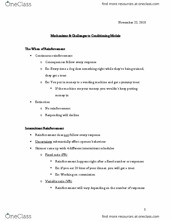 PSYO 1011 Lecture Notes - Lecture 24: Vending Machine, Conditioned Taste Aversion, Slot Machine thumbnail