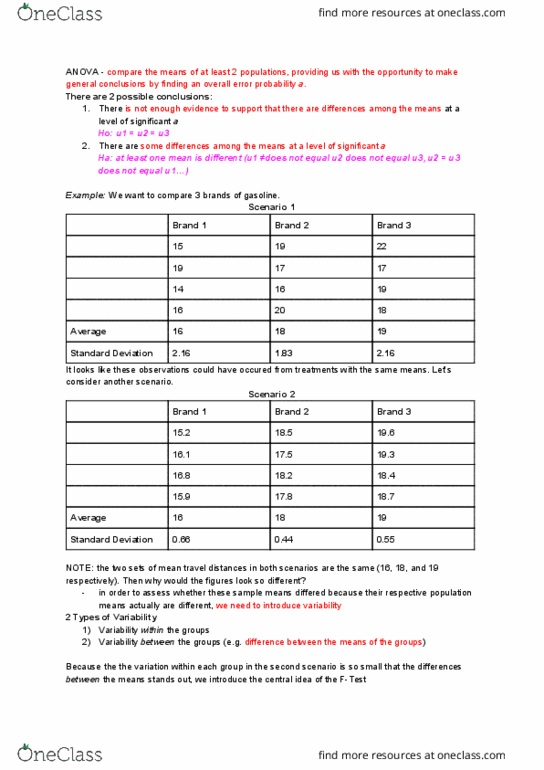 STAT151 Chapter Notes - Chapter 24: Standard Deviation, Analysis Of Variance, F-Distribution thumbnail