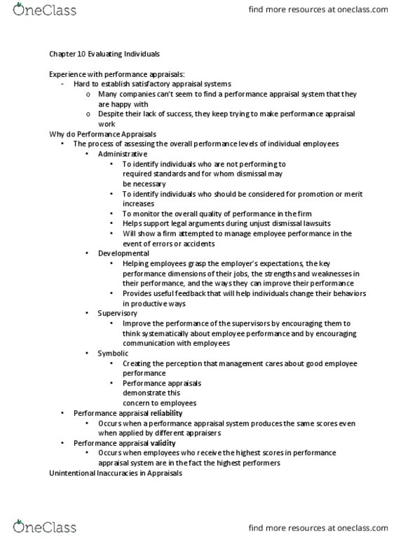 SMO416 Lecture Notes - Lecture 10: Performance Appraisal, Merit System, Job Performance thumbnail