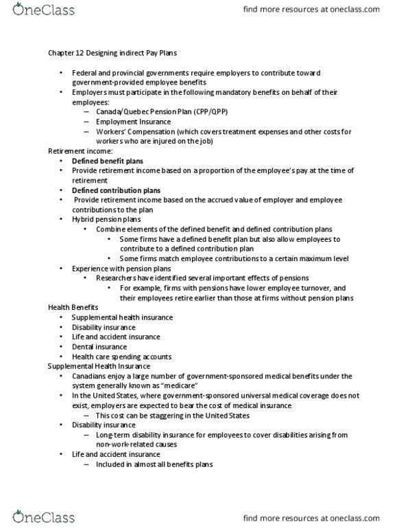 SMO416 Lecture Notes - Lecture 12: Defined Contribution Plan, Dental Insurance, Disability Insurance thumbnail