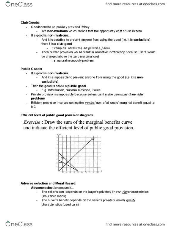 EC120 Lecture Notes - Lecture 22: Club Good, Allocative Efficiency, Adverse Selection cover image