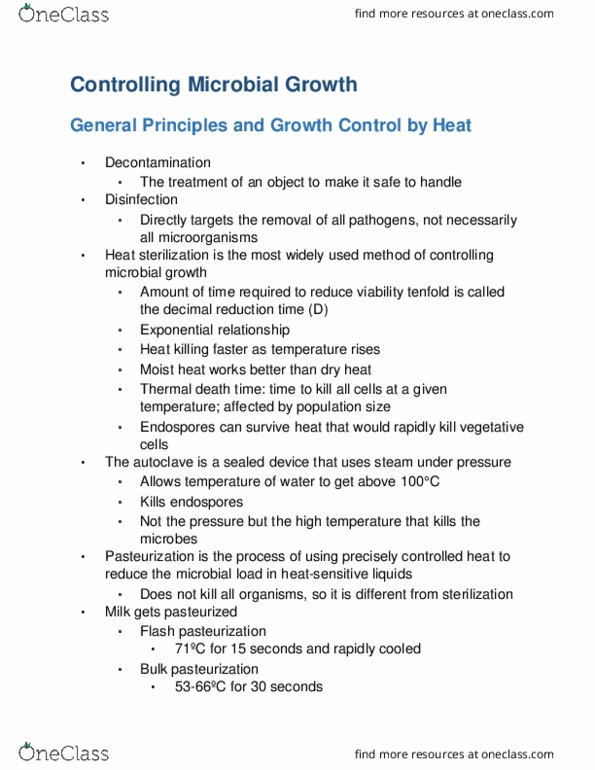 VTPB 405 Lecture Notes - Lecture 8: D-Value (Microbiology), Thermal Death Time, Flash Pasteurization thumbnail