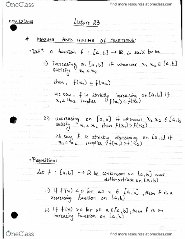 MAT137Y5 Lecture Notes - Lecture 23: Differentiable Function cover image