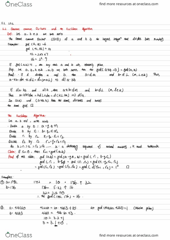 MAT102H5 Lecture Notes - Lecture 34: Euclidean Algorithm, Divisor, Hmu Language cover image