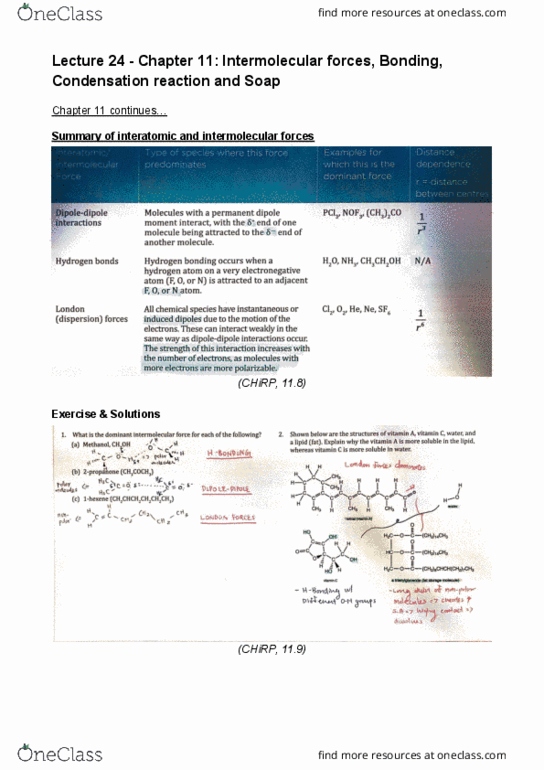 CHEM 121 Lecture Notes - Lecture 24: Intermolecular Force, Condensation Reaction, Boiling Point cover image