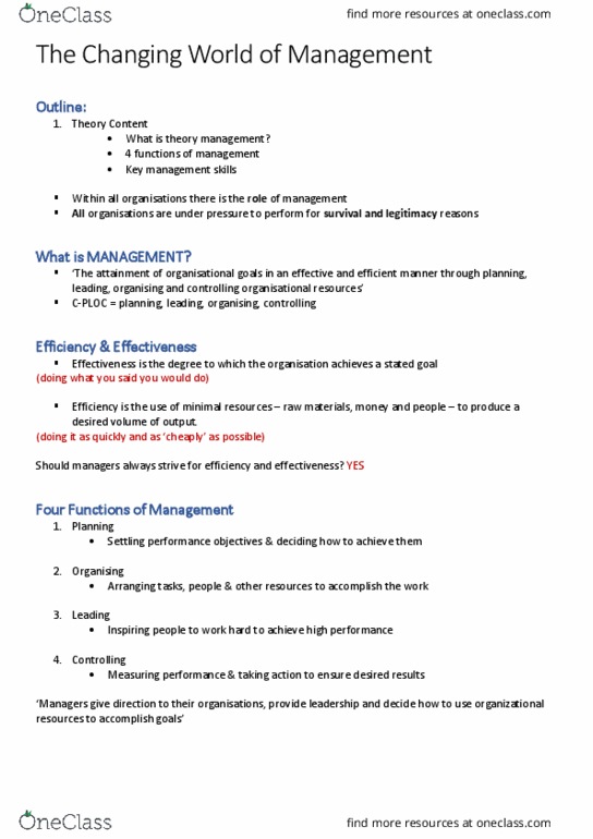 MGTS1301 Lecture Notes - Lecture 1: Key Management, Mary Parker Follett, Wu Xing thumbnail