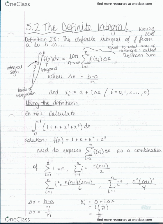 MATH 1000 Lecture 35: Math 1000 Notes November 23- Section 5.2 cover image