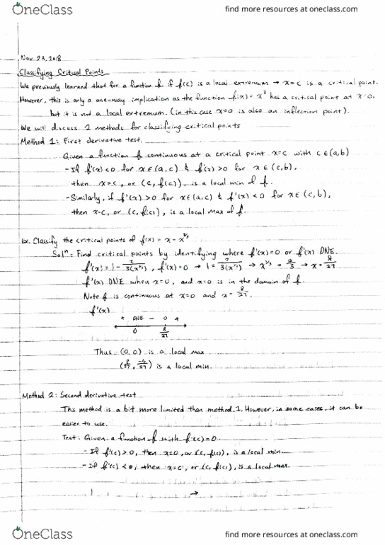MATH137 Lecture Notes - Lecture 33: Eth, Derivative Test cover image