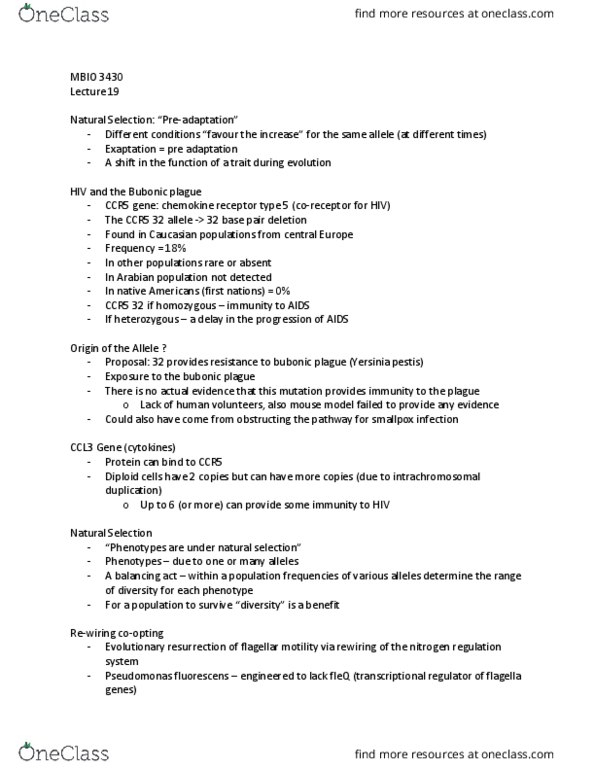 MBIO 3430 Lecture Notes - Lecture 19: Chemokine Receptor, Ccl3, Gene Duplication thumbnail