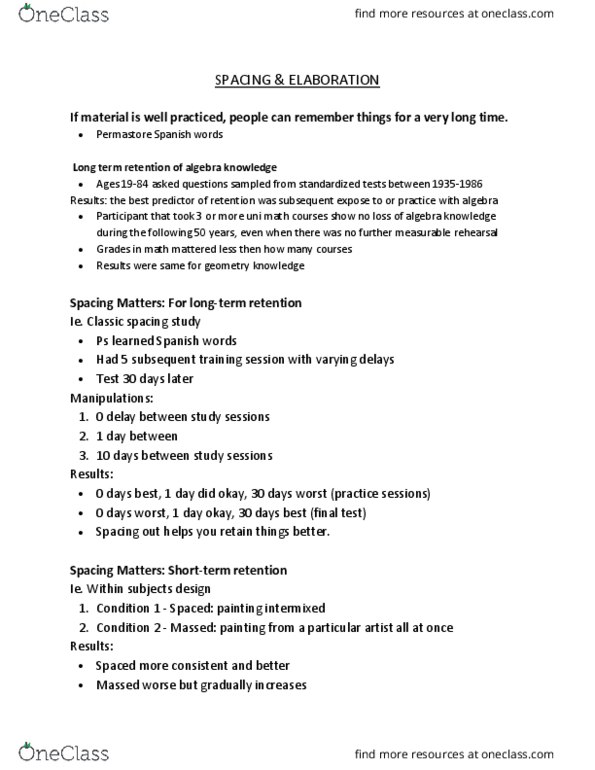 COGS 100 Lecture Notes - Lecture 7: Spaced, Problem Solving thumbnail