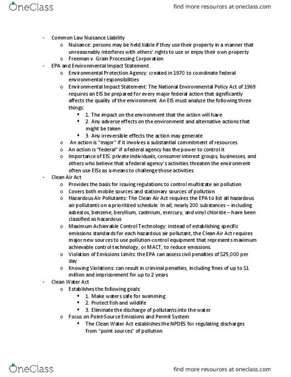 RMI-4420 Lecture Notes - Lecture 12: National Environmental Policy Act, National Emissions Standards For Hazardous Air Pollutants, Vinyl Chloride thumbnail