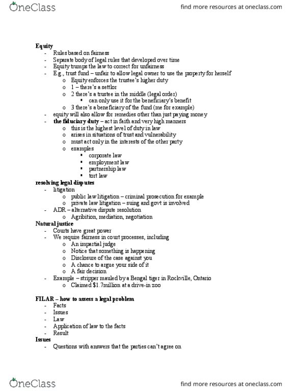 BUS 393 Lecture Notes - Lecture 2: Alternative Dispute Resolution, Fiduciary, Settlor thumbnail