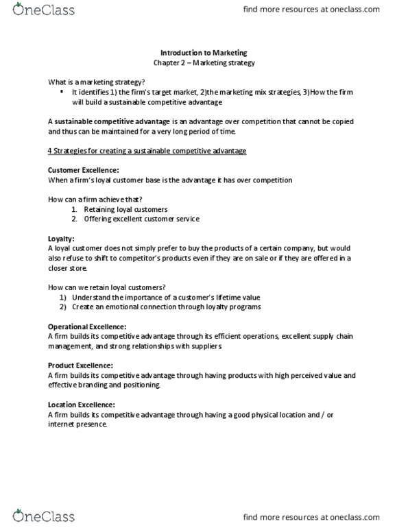 COMMERCE 2MA3 Chapter Notes - Chapter 2: Marketing Strategy, Marketing Mix, Swot Analysis thumbnail