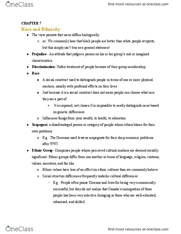 SOC100H5 Chapter Notes - Chapter 7: Ethnic Group, Symbolic Ethnicity, Official Language thumbnail