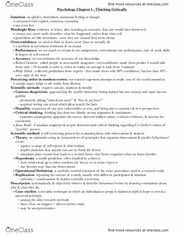 PSYC 100A Chapter Notes - Chapter 1: Philip E. Tetlock, James Randi, Scale-Invariant Feature Transform thumbnail