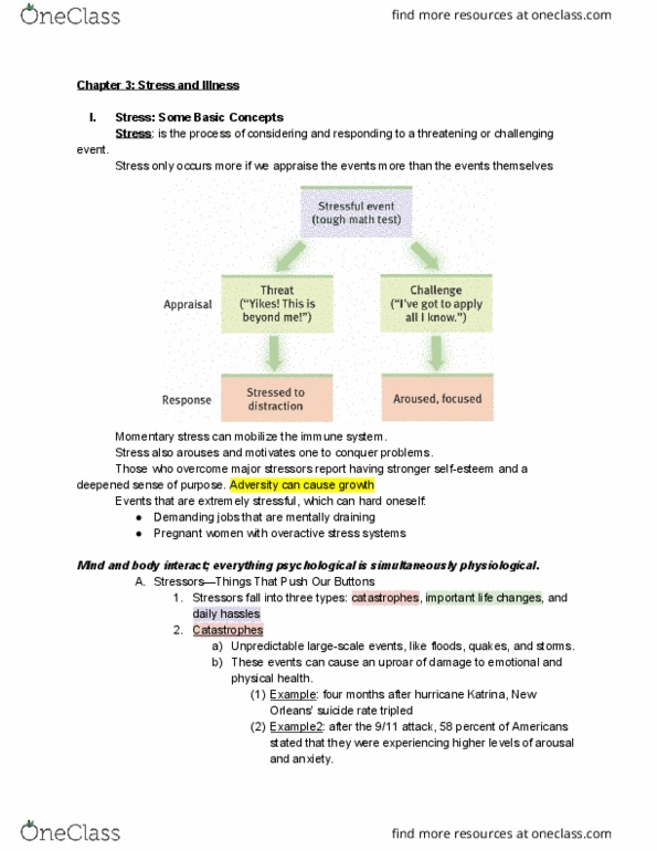 PSY 111 Chapter Notes - Chapter 3: Health Psychology, Antibody, Type A And Type B Personality Theory thumbnail