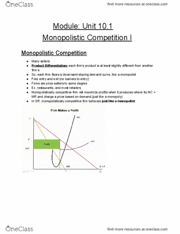 ECON 1B03 Lecture Notes - Lecture 32: Monopolistic Competition, Demand Curve, Perfect Competition thumbnail