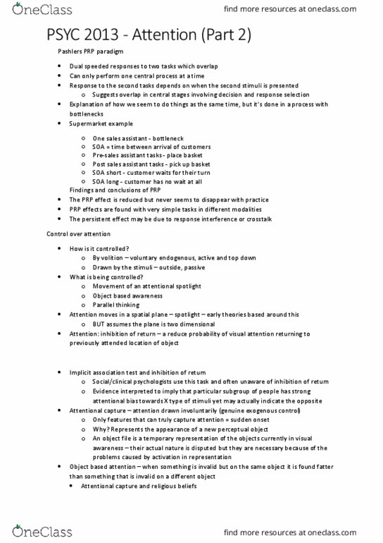 PSYC2013 Lecture Notes - Lecture 9: Implicit-Association Test, Presales, Object File thumbnail