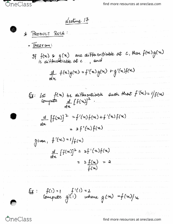 MAT137Y5 Lecture 17: LECTURE 17 - PRODUCT RULE cover image