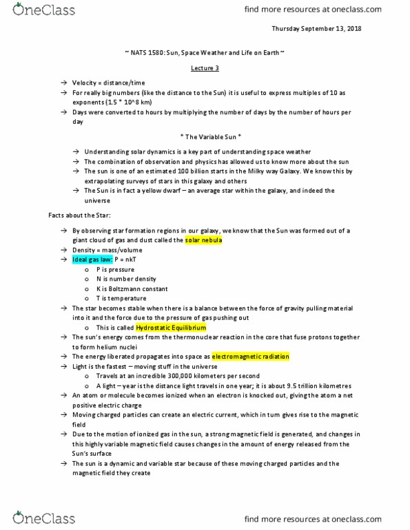 NATS 1580 Lecture Notes - Lecture 3: Ideal Gas Law, Space Weather, G-Type Main-Sequence Star thumbnail