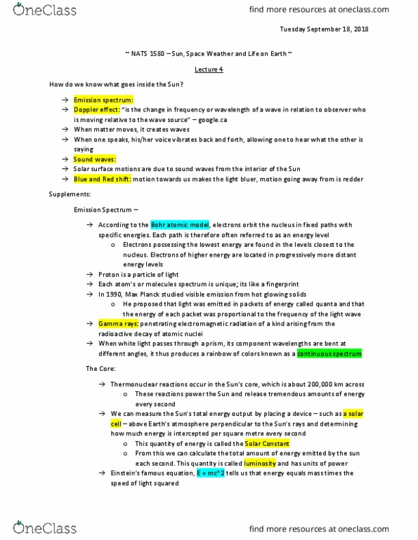 NATS 1580 Lecture Notes - Lecture 4: Bohr Model, Emission Spectrum, Solar Constant thumbnail