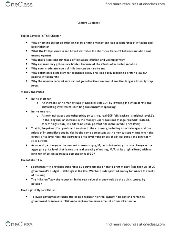 ECON 2006 Lecture Notes - Lecture 16: Price Level, Seigniorage, Nominal Interest Rate thumbnail