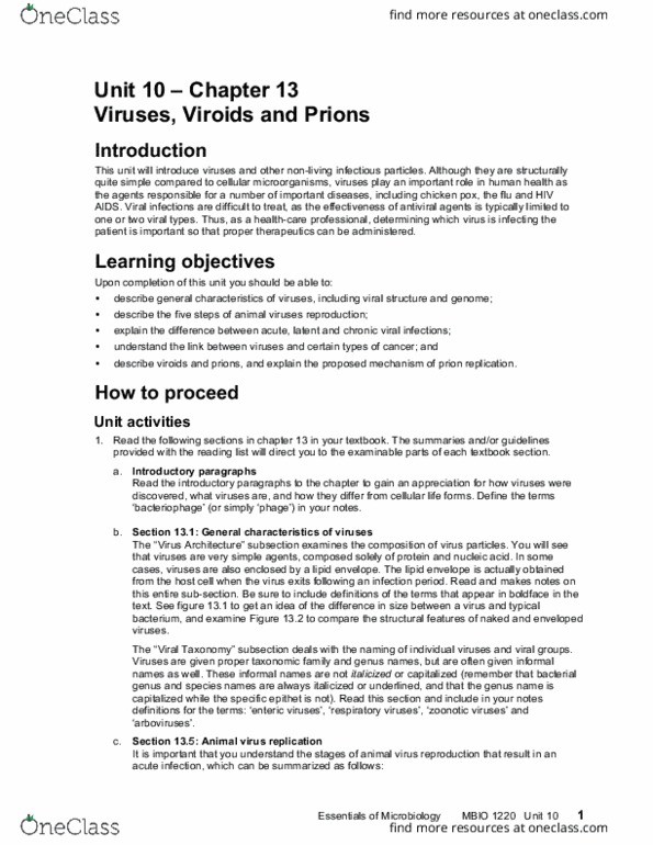MBIO 1220 Lecture Notes - Lecture 10: Animal Virus, Veterinary Virology, Zoonosis thumbnail