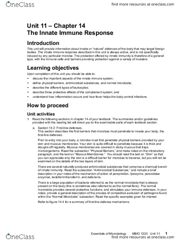 MBIO 1220 Lecture Notes - Lecture 11: Innate Immune System, Mucous Membrane, Human Microbiota thumbnail