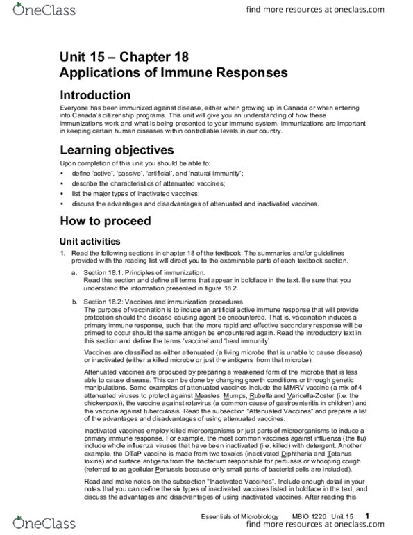 MBIO 1220 Lecture Notes - Lecture 15: Mmrv Vaccine, Inactivated Vaccine, Herd Immunity thumbnail