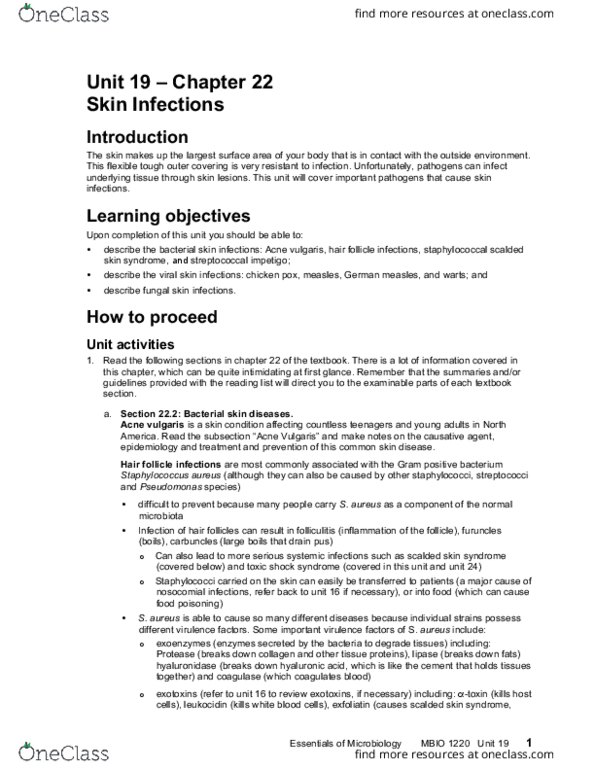 MBIO 1220 Lecture Notes - Lecture 19: Aureus, Staphylococcus, Boil thumbnail