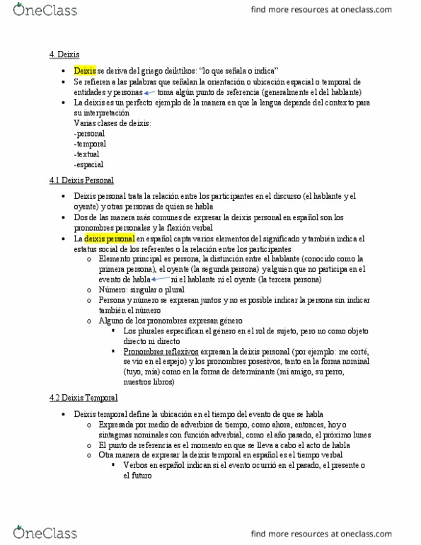 SPAN 304 Chapter Notes - Chapter 6: Deixis, La Tercera, El Momento thumbnail