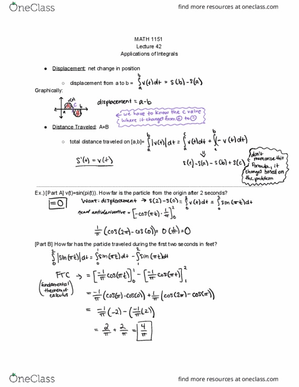 MATH 1151 Lecture 42: Applications of Integrals cover image