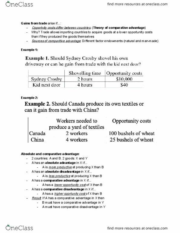 EC120 Lecture Notes - Lecture 23: Absolute Advantage, Factor Endowment, Comparative Advantage cover image