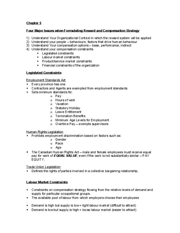 HRM 3490 Chapter Notes -Canadian Human Rights Act, Reward System, Contingent Work thumbnail