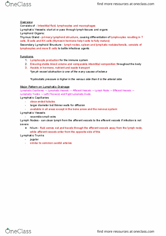 NURS 106 Lecture Notes - Lecture 31: Lymphatic Vessel, Extracellular Fluid, Natural Killer Cell thumbnail