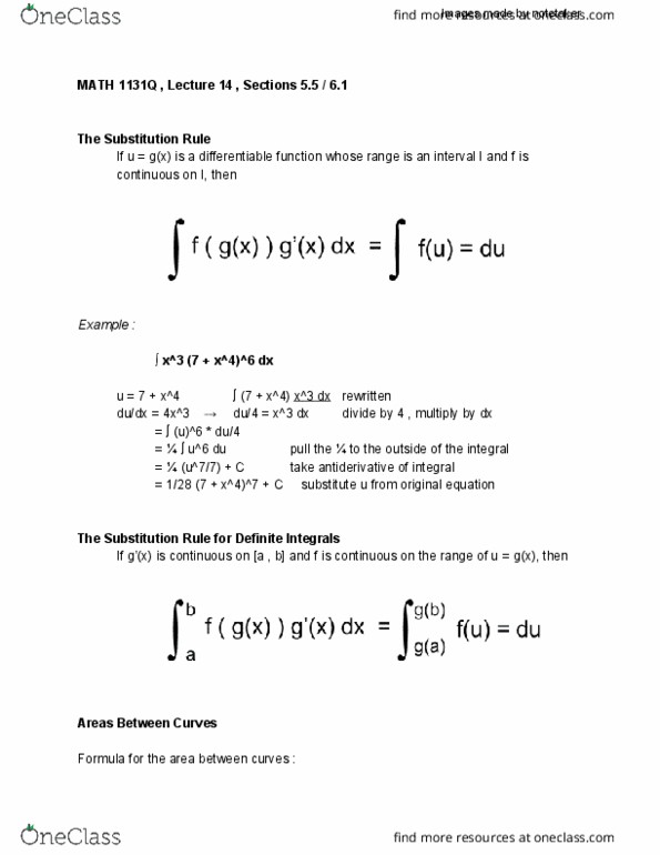 MATH 1131Q Lecture Notes - Lecture 14: Differentiable Function, Antiderivative cover image