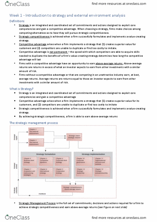 MGTS3301 Lecture Notes - Lecture 1: Competitive Advantage, Strategic Management, Competitor Analysis thumbnail