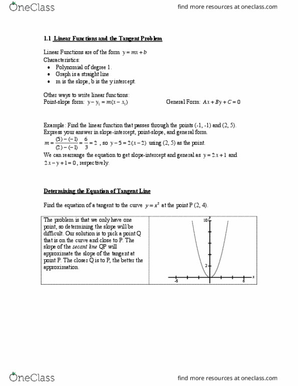 Calculus 1000A/B Lecture Notes - Lecture 1: Tangent, Polynomial thumbnail